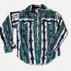Western Aztec Pearl snap button up cowboy handmade men’s top - size small